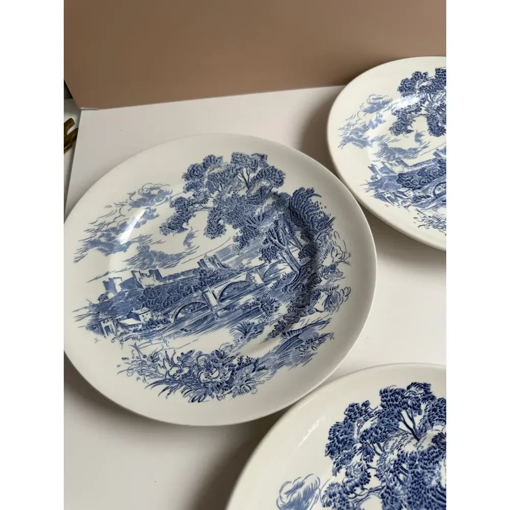 Vintage Wedgwood Dinner Plates Set of 4 Blue Transferware 